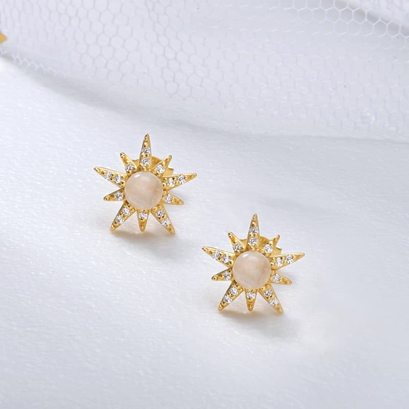 Moonstone Eight-pointed Star Stud Earring