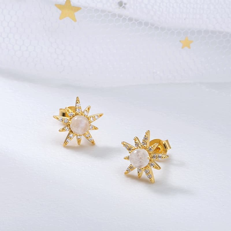 Moonstone Eight-pointed Star Stud Earring