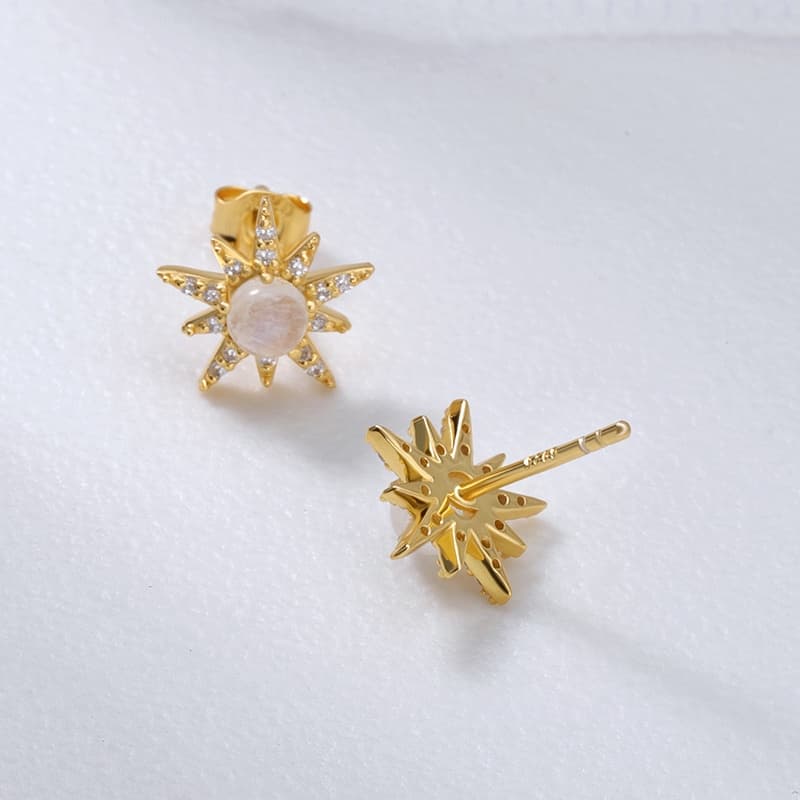 Moonstone Eight-pointed Star Stud Earring