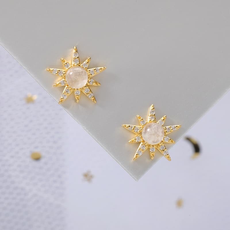 Moonstone Eight-pointed Star Stud Earring