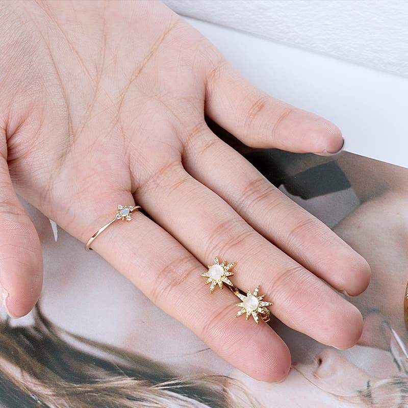 Moonstone Eight-pointed Star Stud Earring