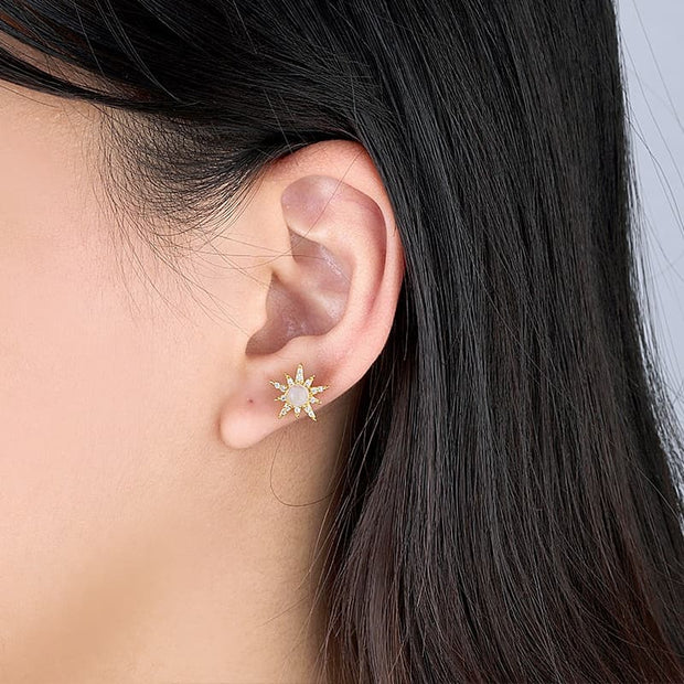 Moonstone Eight-pointed Star Stud Earring