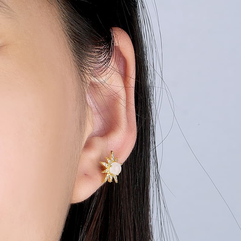 Moonstone Eight-pointed Star Stud Earring