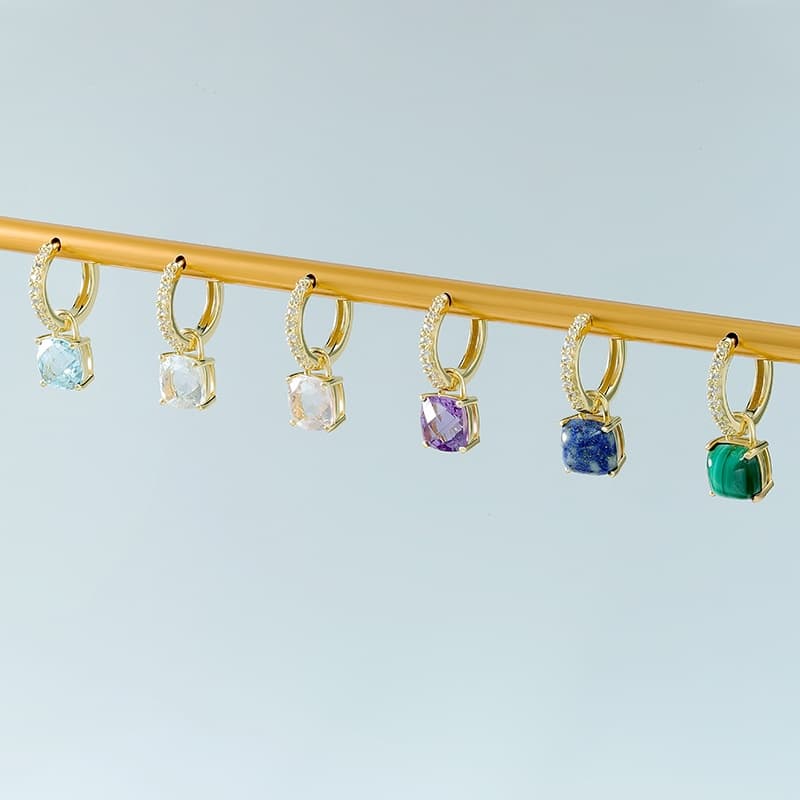 Cushion Cut Stone Hoop Earrings