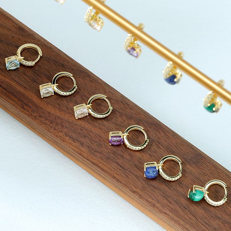 Cushion Cut Stone Hoop Earrings