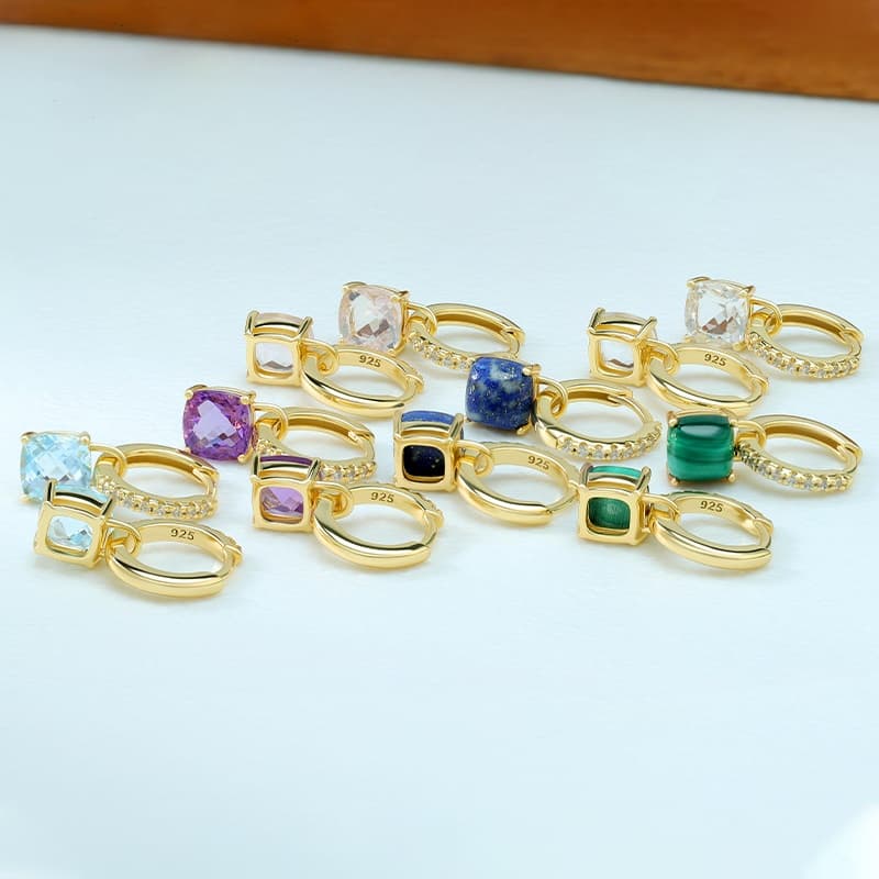 Cushion Cut Stone Hoop Earrings