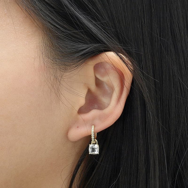 Cushion Cut Stone Hoop Earrings