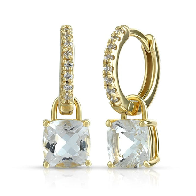 Cushion Cut Stone Hoop Earrings