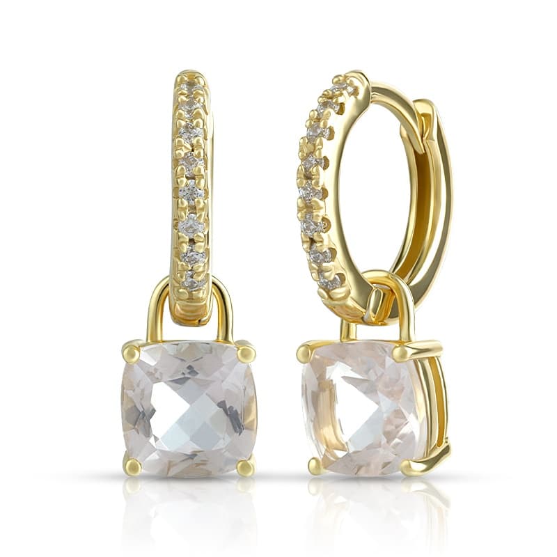 Cushion Cut Stone Hoop Earrings