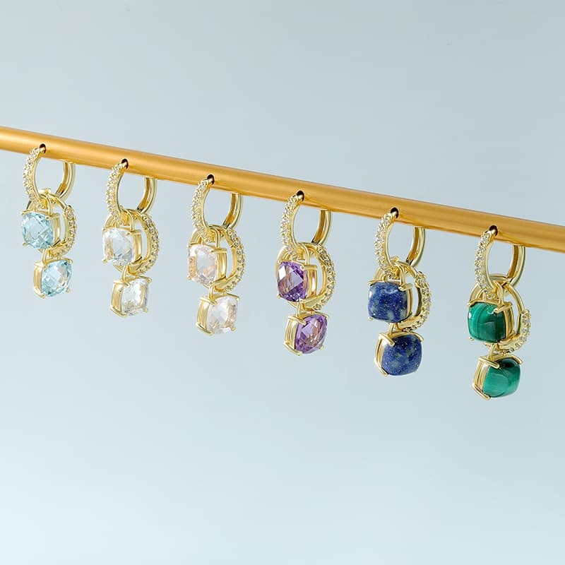 Cushion Cut Stone Hoop Earrings