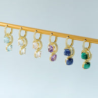 Cushion Cut Stone Hoop Earrings