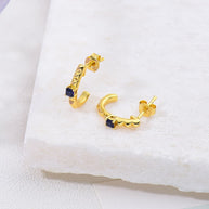 Sapphire Square Earrings 925 Sterling Silver 18K Gold Plated