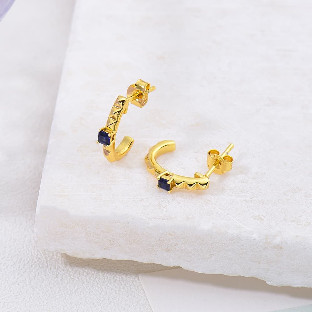 Sapphire Square Earrings 925 Sterling Silver 18K Gold Plated