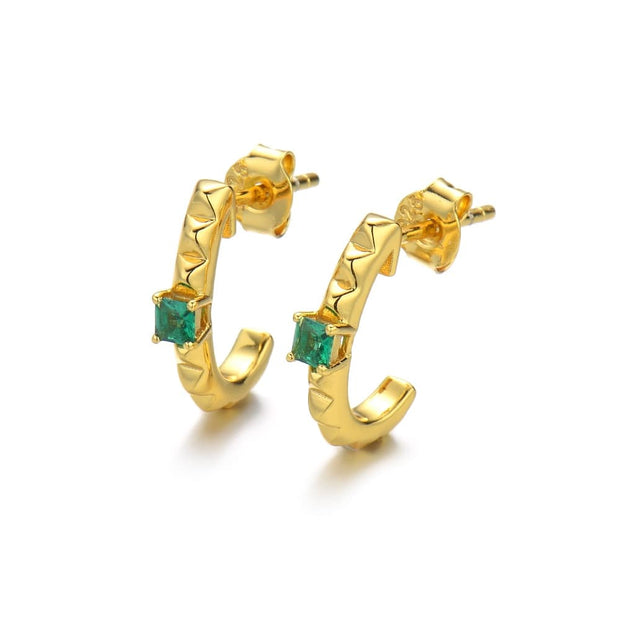 Emerald Square Earrings 925 Sterling Silver 18K Gold Plated