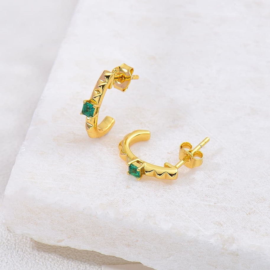 Emerald Square Earrings 925 Sterling Silver 18K Gold Plated