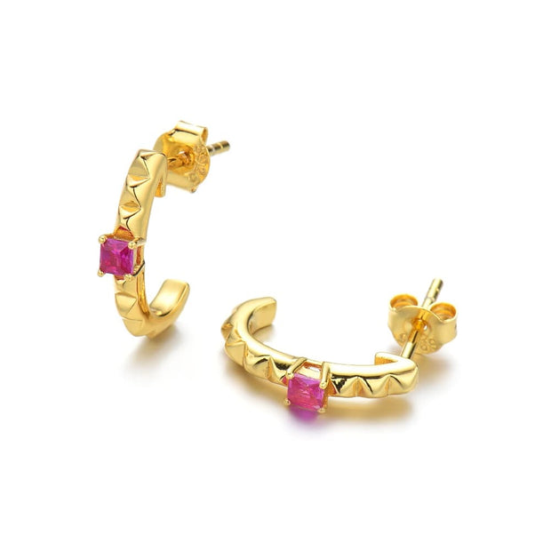 Ruby Square Earrings 925 Sterling Silver 18K Gold Plated