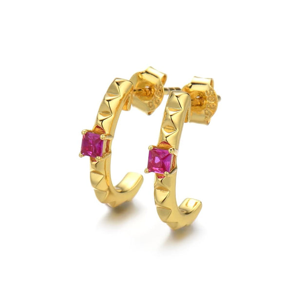 Ruby Square Earrings 925 Sterling Silver 18K Gold Plated SE00054