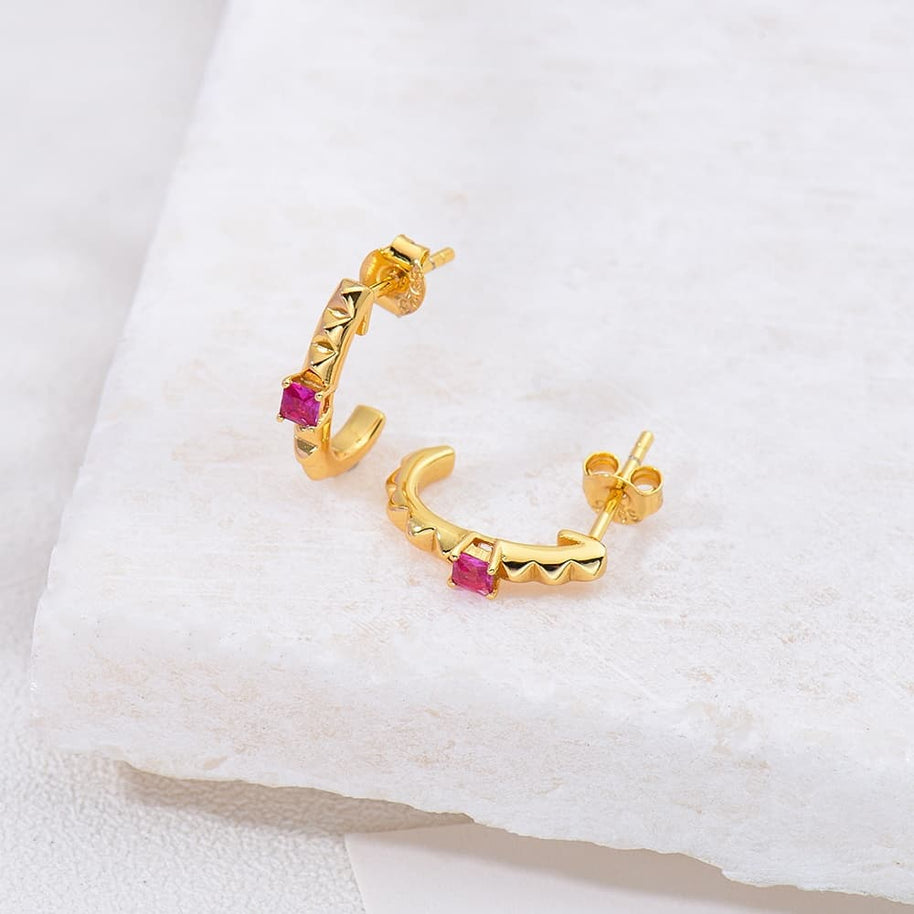 Ruby Square Earrings 925 Sterling Silver 18K Gold Plated