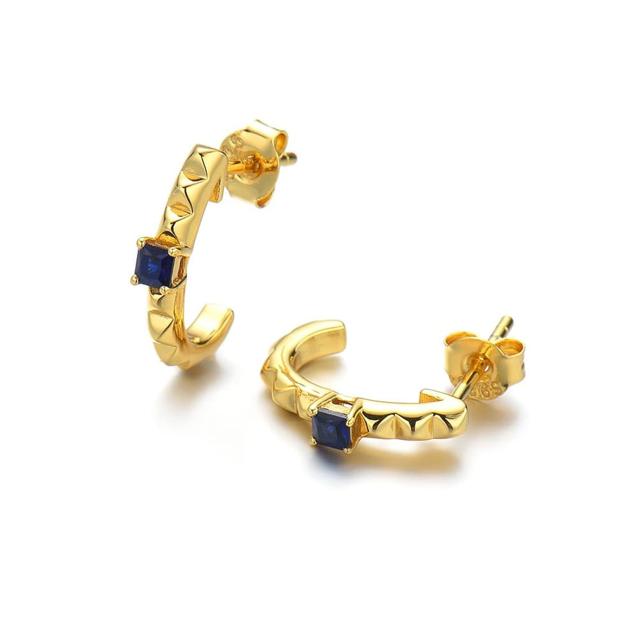 Sapphire Square Earrings 925 Sterling Silver 18K Gold Plated