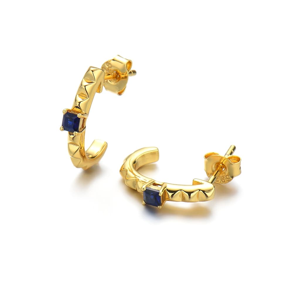Sapphire Square Earrings 925 Sterling Silver 18K Gold Plated