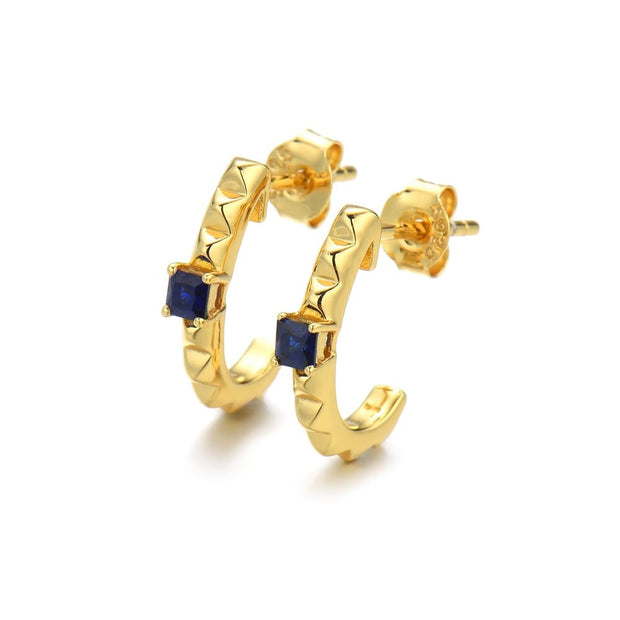 Sapphire Square Earrings 925 Sterling Silver 18K Gold Plated SE00054