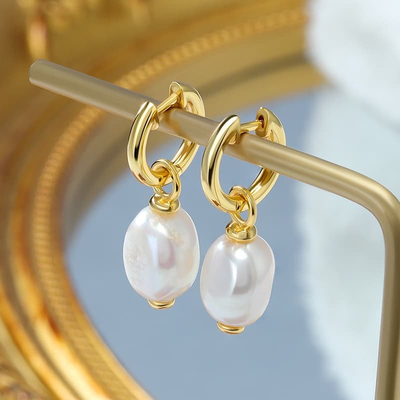 Baroque Pearl Hoop Earrings