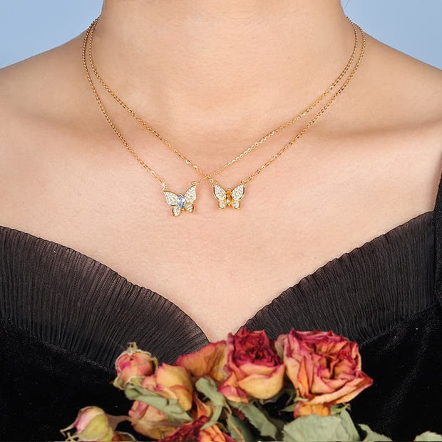 Blue Topaz Gemstone Butterfly Necklace