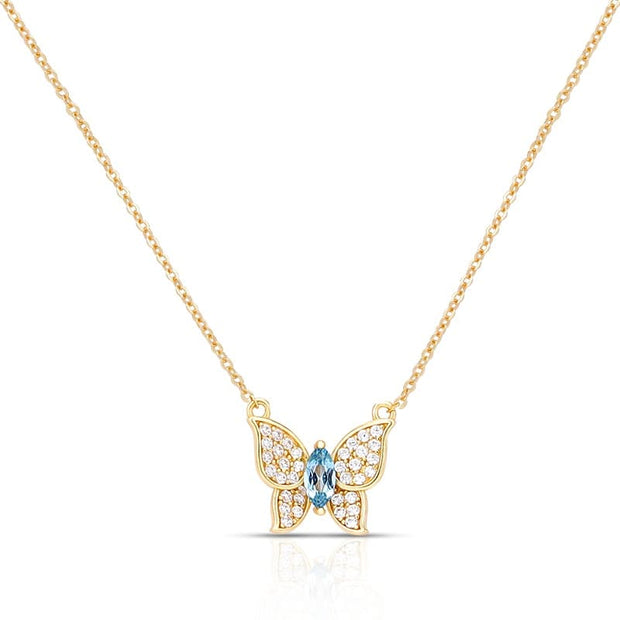 Blue Topaz Gemstone Butterfly Necklace