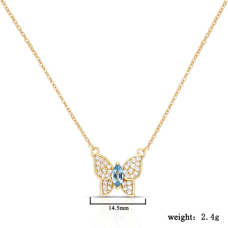 Blue Topaz Gemstone Butterfly Necklace