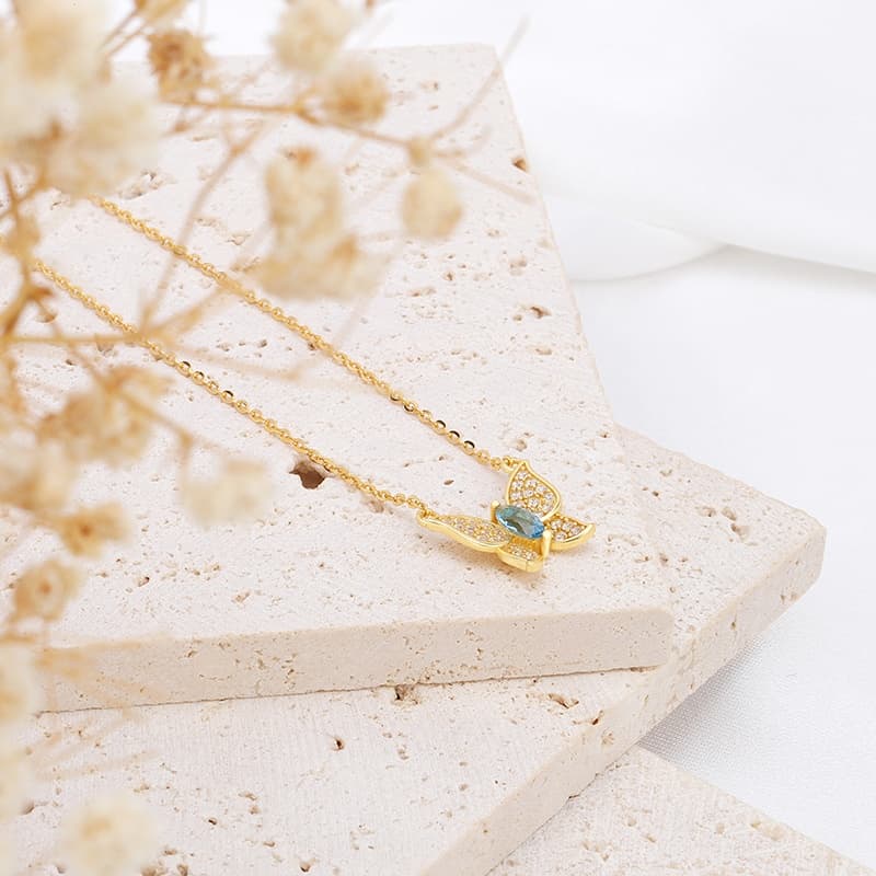 Blue Topaz Gemstone Butterfly Necklace