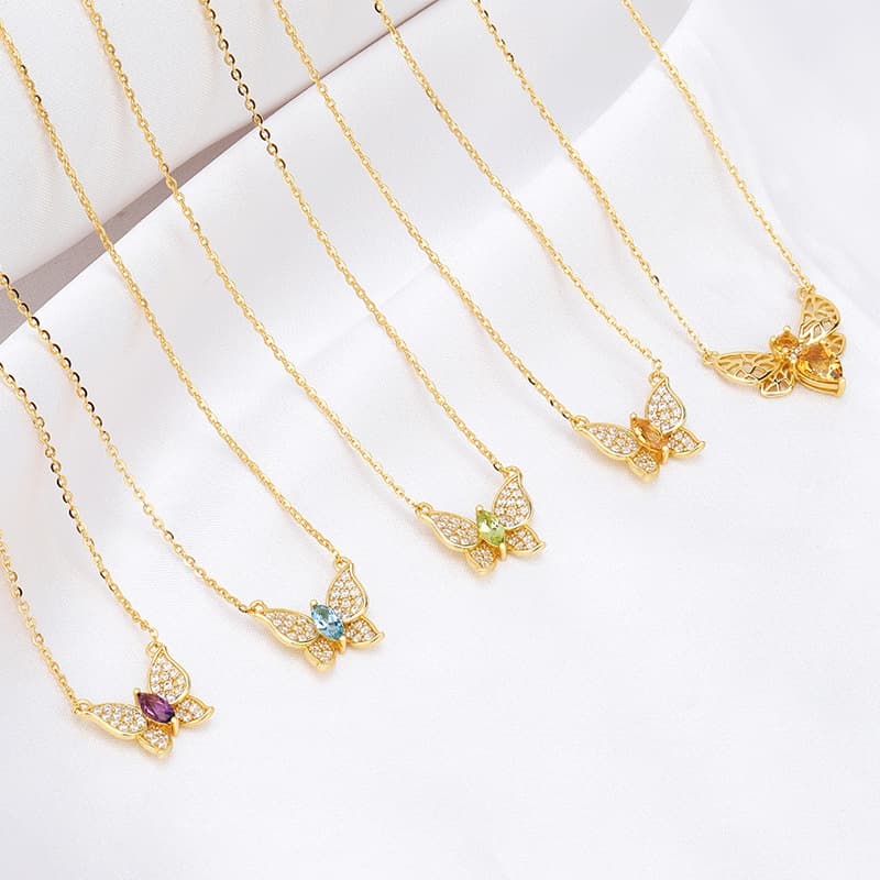 Blue Topaz Gemstone Butterfly Necklace