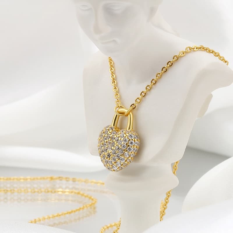 Pave Lock Heart Necklace