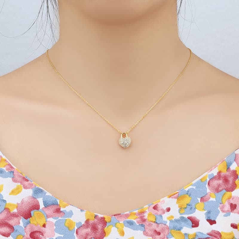 Pave Lock Heart Necklace