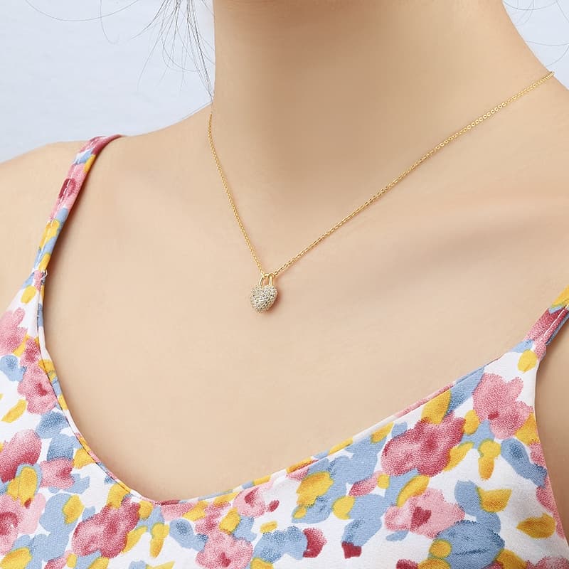 Pave Lock Heart Necklace