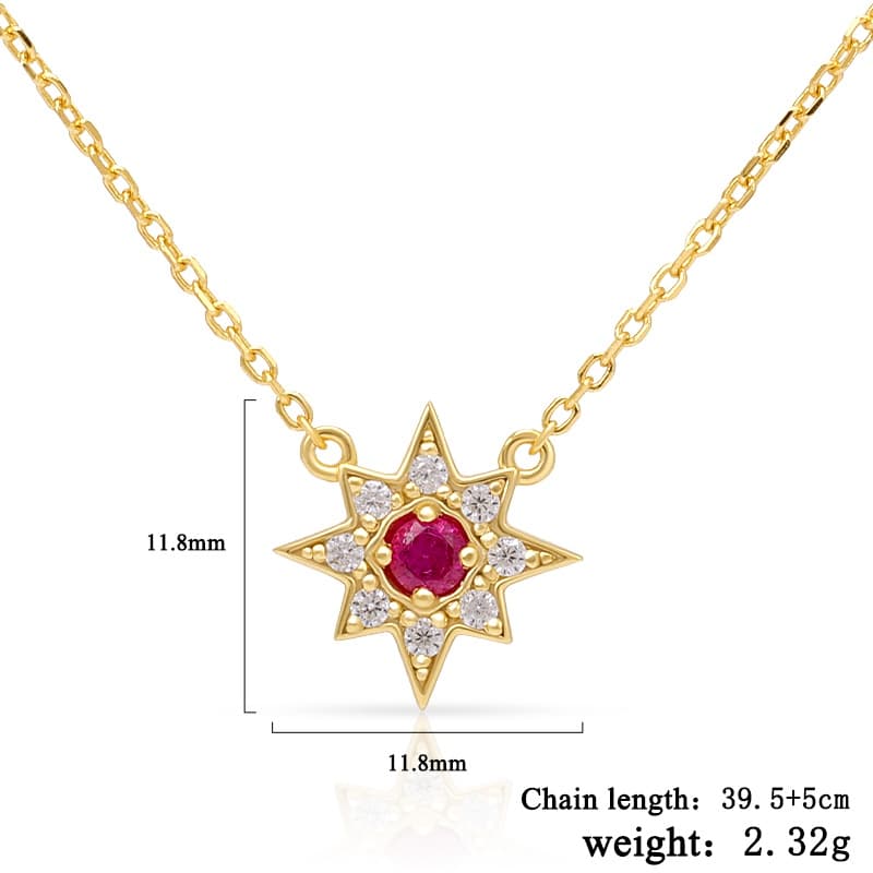 Eight-pointed Star Created Ruby And Diamond Necklace