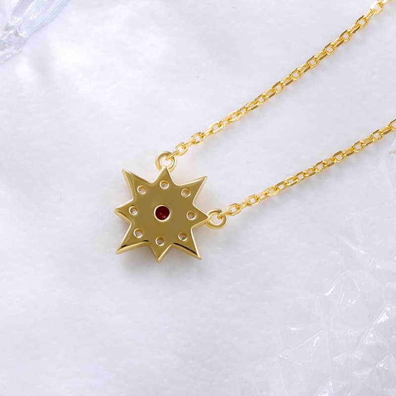 Eight-pointed Star Created Ruby And Diamond Necklace
