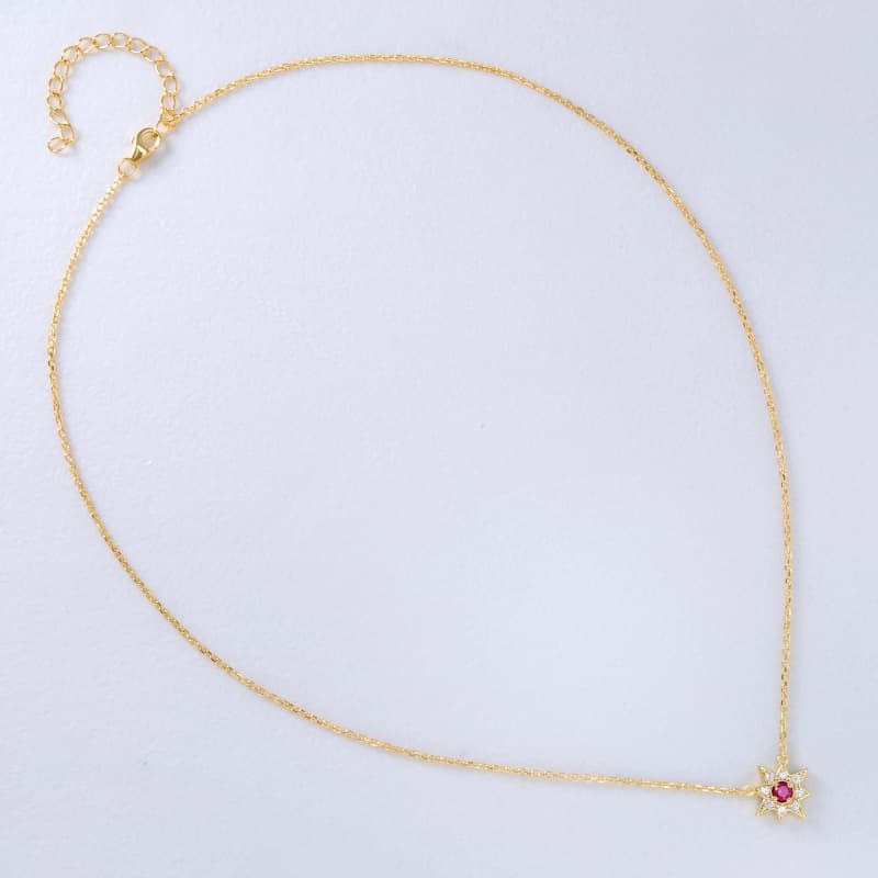 Eight-pointed Star Created Ruby And Diamond Necklace