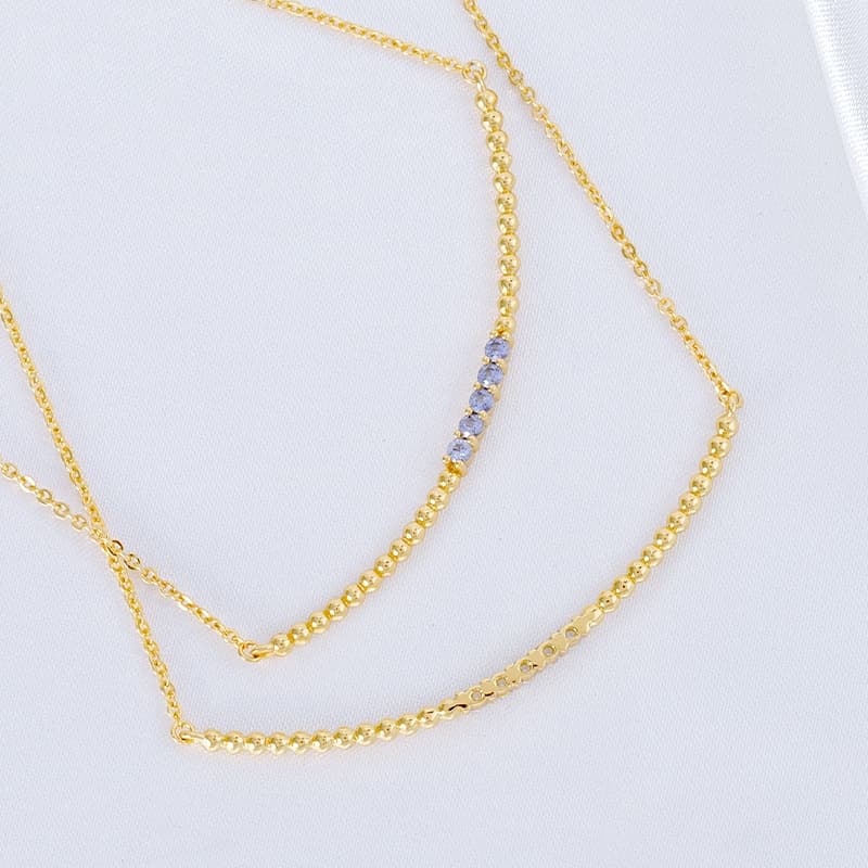 Purple Sapphire Bar Bead Necklace