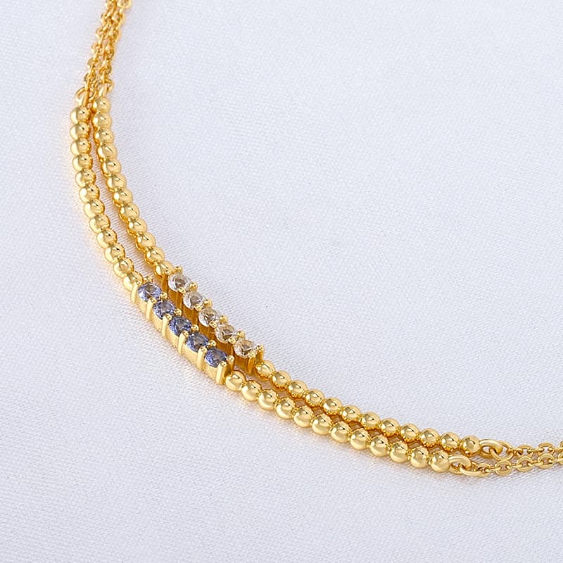Purple Sapphire Bar Bead Necklace