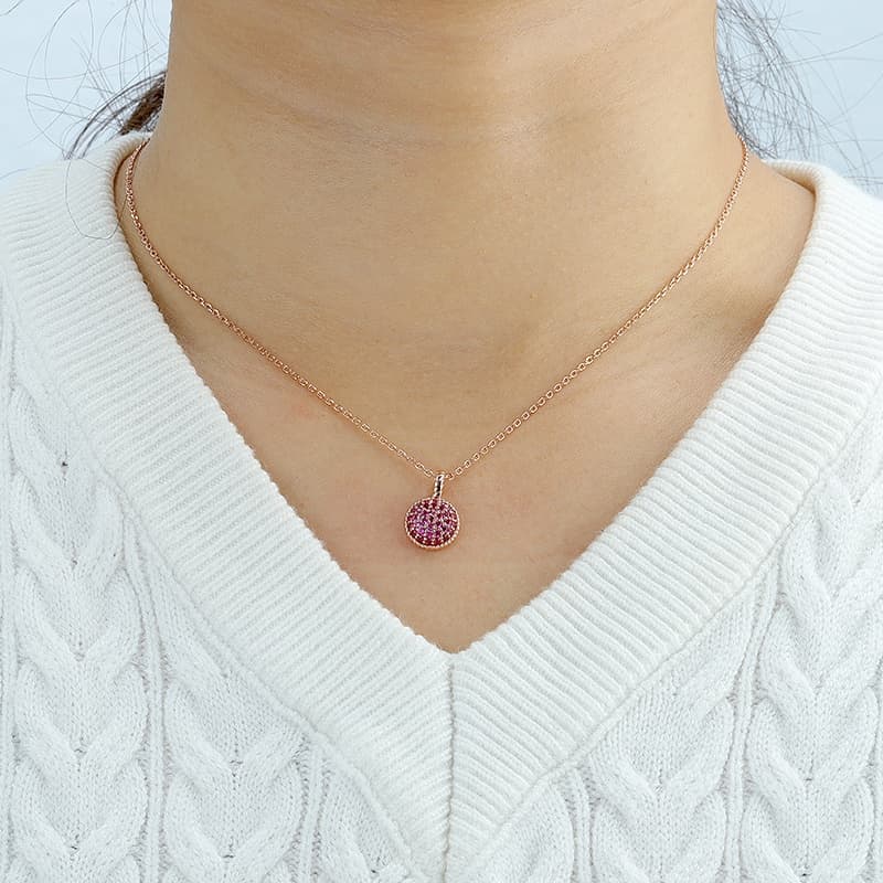 Red CZ Retro Geometrical Sters Round Necklace