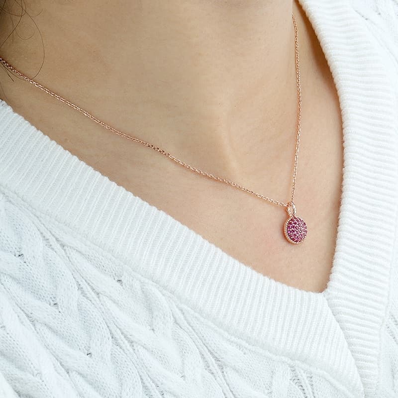 Red CZ Retro Geometrical Sters Round Necklace