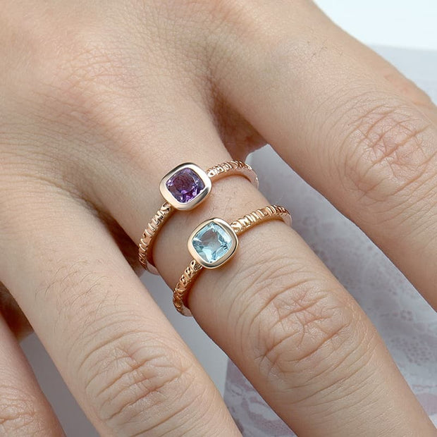Retro Amethyst Cushion Ring