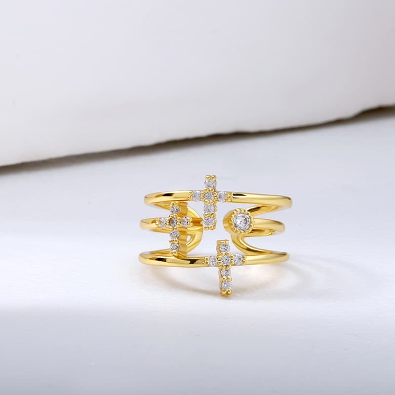 Cross Diamond Cuff Ring