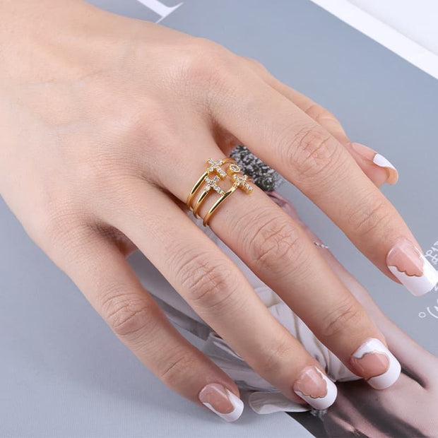 Cross Diamond Cuff Ring