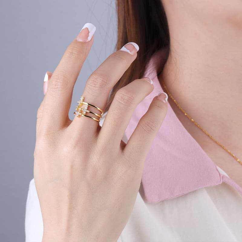 Cross Diamond Cuff Ring