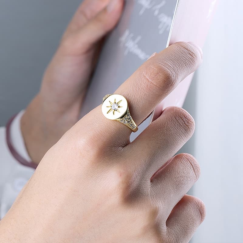 Star Pave Signet Ring
