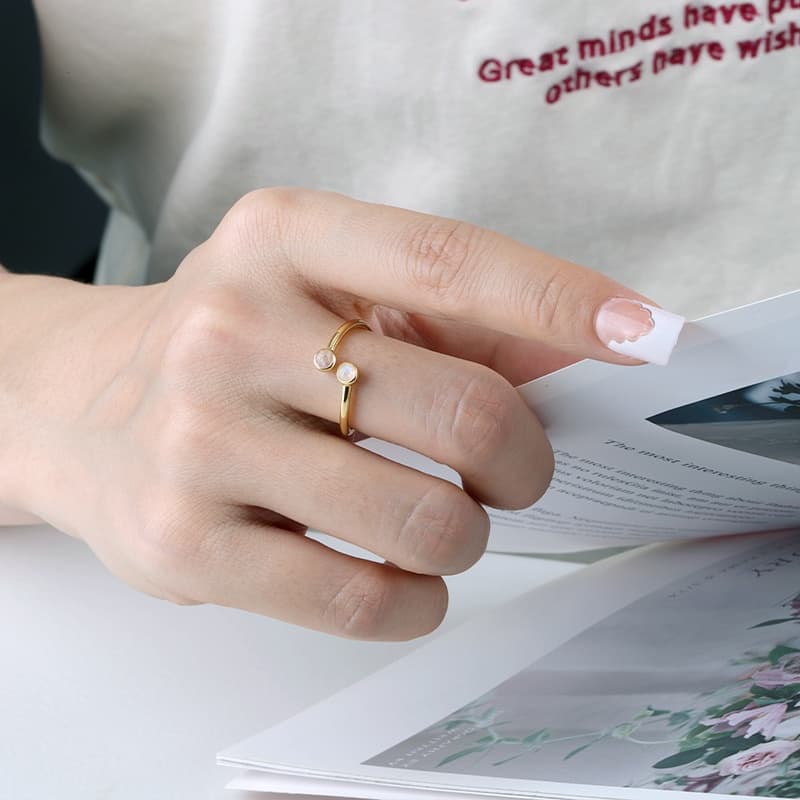 Round Moonstone Open Ring