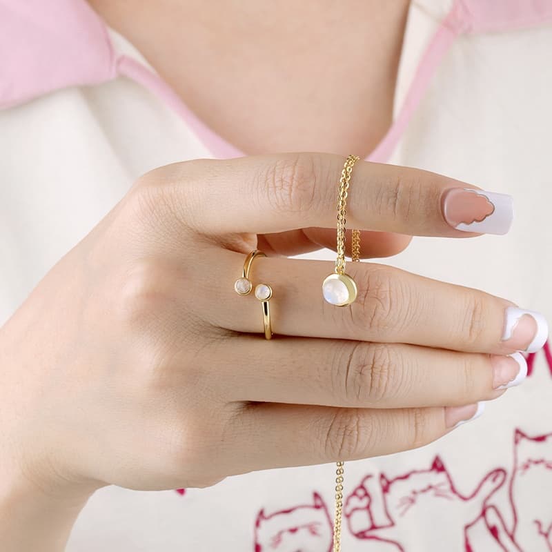 Round Moonstone Open Ring