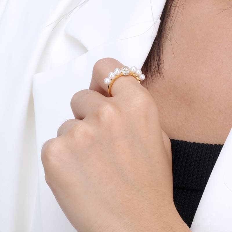 Pearl Pave Ring Sterling Silver