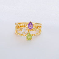 Pear White Crystal Bead Ring